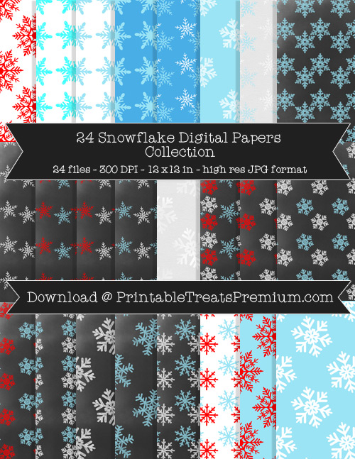 Snowflake Digital Paper Pack for Scrapbooking, Invitations, Wrapping Paper, Parties, Winter