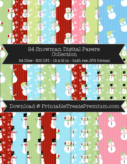 Snowman Digital Paper Pack for Scrapbooking, Invitations, Wrapping Paper, Parties, Winter