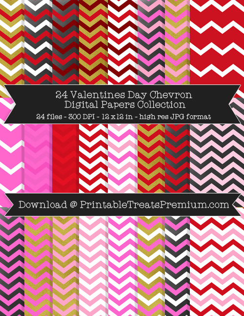 Valentine's Day Chevron Digital Paper Pack for Scrapbooking, Invitations, Wrapping Paper, Parties