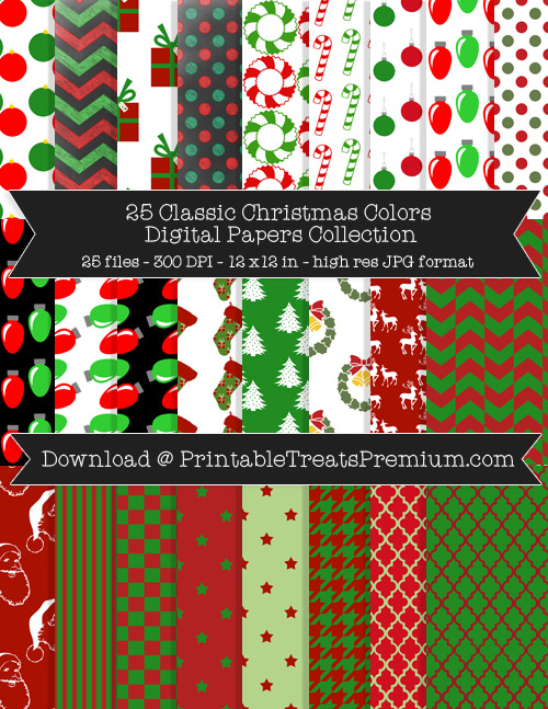 25 Classic Christmas Colors Digital Papers Collection