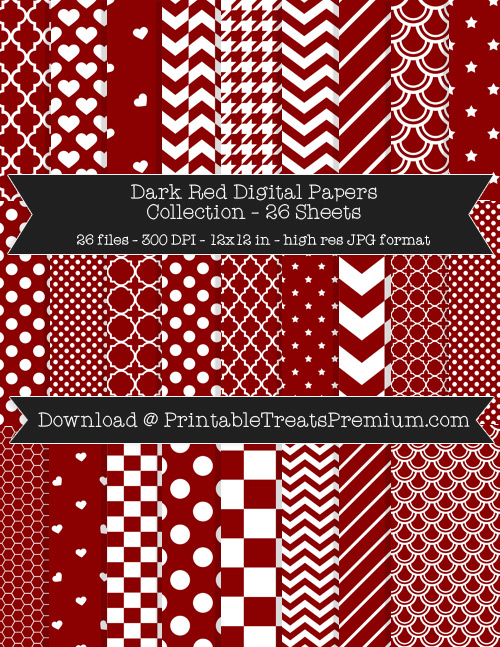 26 Dark Red Digital Papers Collection