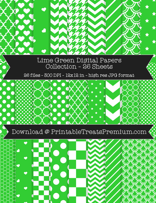 26 Lime Green Digital Papers Collection