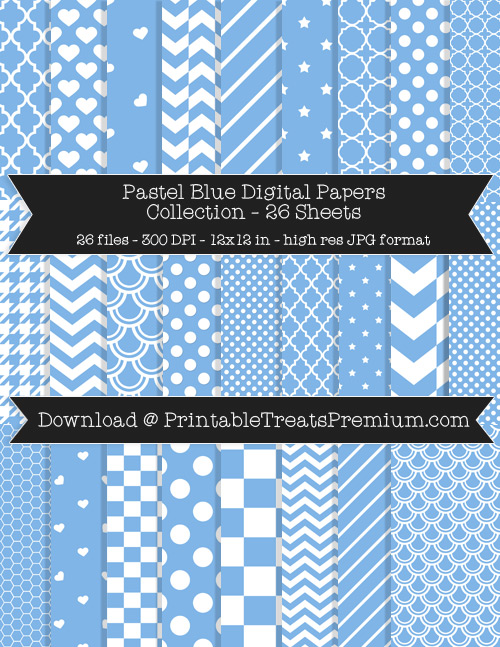 26 Pastel Blue Digital Papers Collection