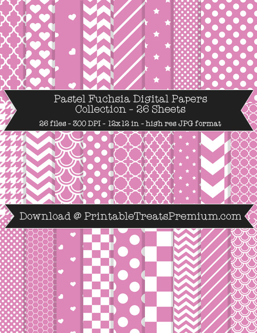 26 Pastel Fuchsia Digital Papers Collection