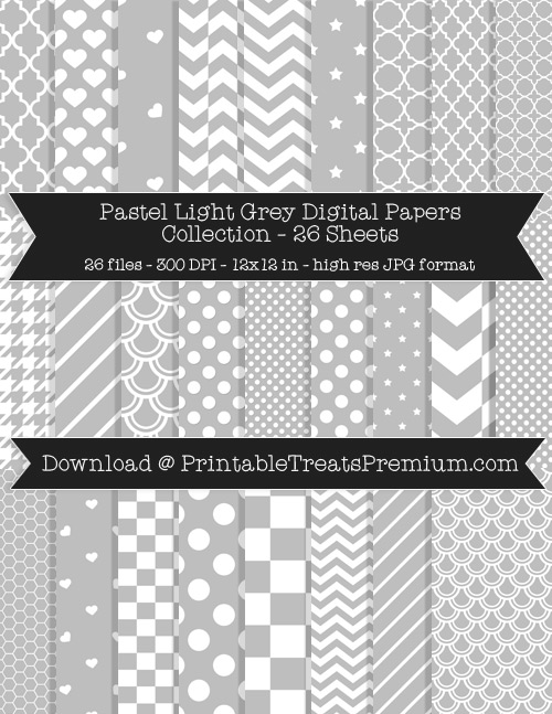 26 Pastel Light Grey Digital Papers Collection