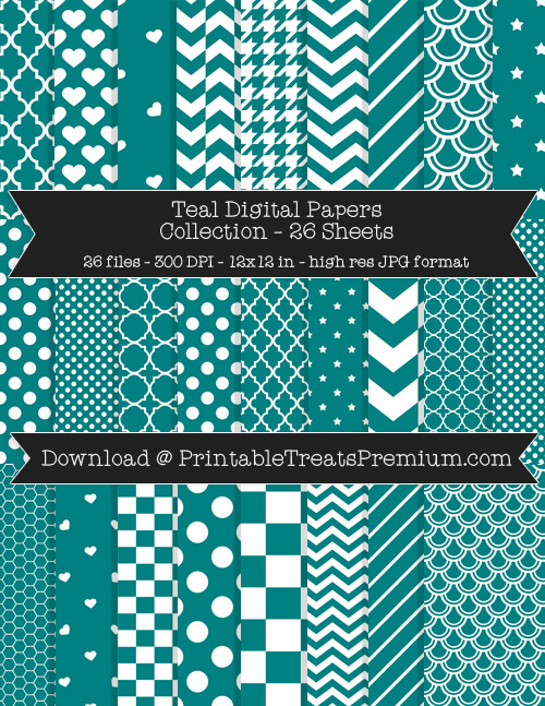 26 Teal Digital Papers Collection