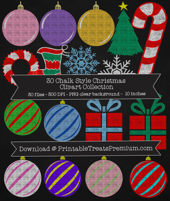 30 Chalk Style Christmas Clipart Collection