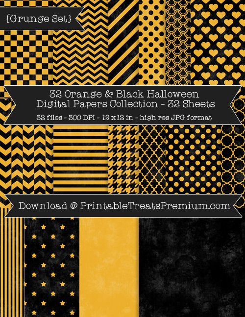 32 Orange and Black Halloween Digital Papers Collection