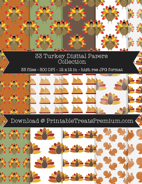 Turkey Digital Paper Pack for Scrapbooking, Invitations, Wrapping Paper, Parties, Fall, Thanksgiving