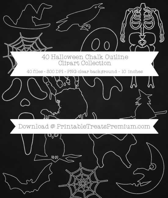 40 Halloween Chalk Outline Clipart Collection