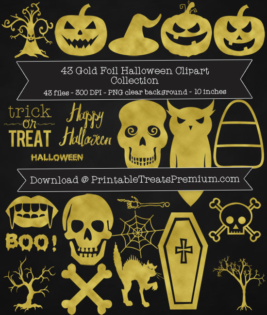 Gold Foil Halloween Clip Art Pack