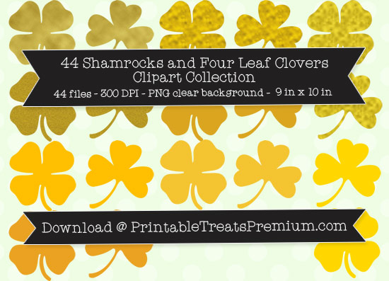 44 Shamrocks and Four Leaf Clovers Clipart Collection