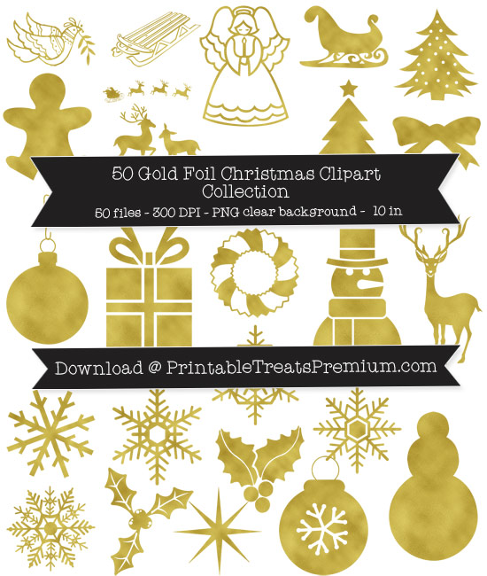 50 Gold Foil Christmas Clipart Collection
