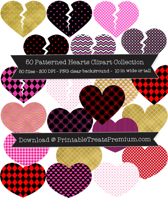 50 Patterned Hearts Clipart Collection