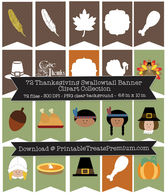 72 Thanksgiving Swallowtail Banner Clipart Collection