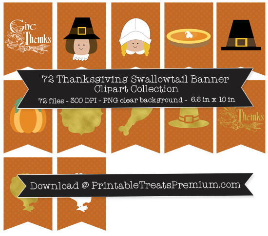 72 Thanksgiving Swallowtail Banner Clipart Collection