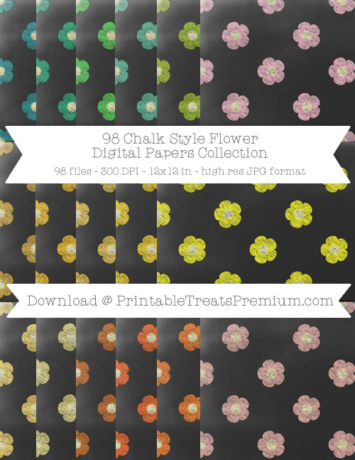 98 Chalk Style Flower Digital Papers Collection