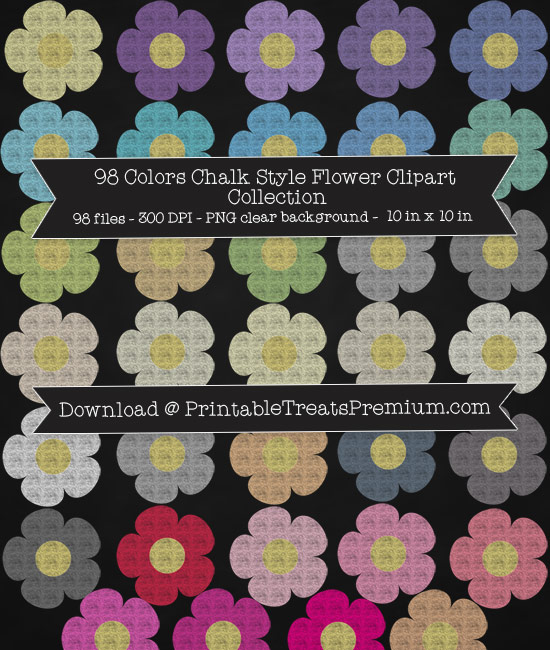 98 Colors Chalk Style Flower Clipart Collection