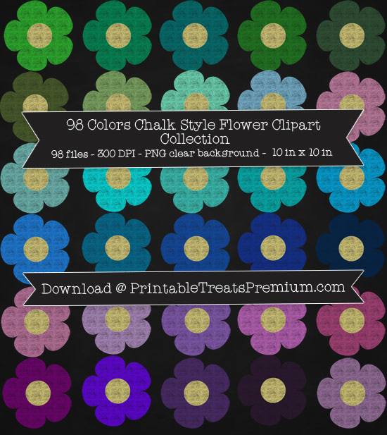 98 Colors Chalk Style Flower Clipart Collection