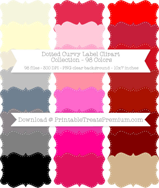 98 Colors Dotted Curvy Label Clipart Collection