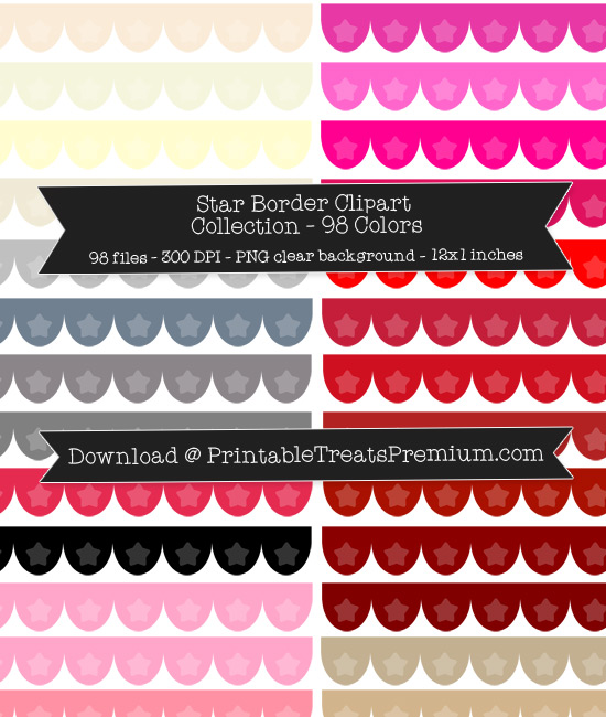 98 Colors Scalloped Star Border Clipart Collection