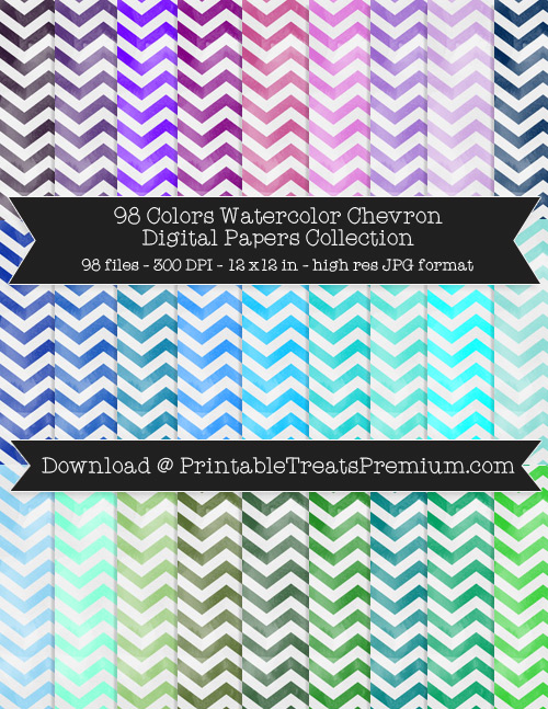 98 Colors Watercolor Chevron Digital Papers Collection