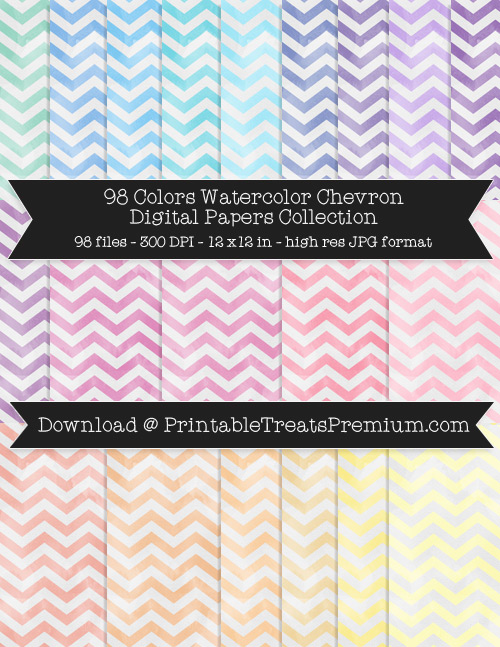 98 Colors Watercolor Chevron Digital Papers Collection