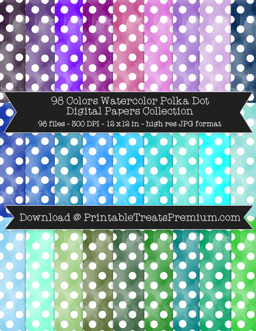 98 Colors Watercolor Polka Dot Digital Papers Collection