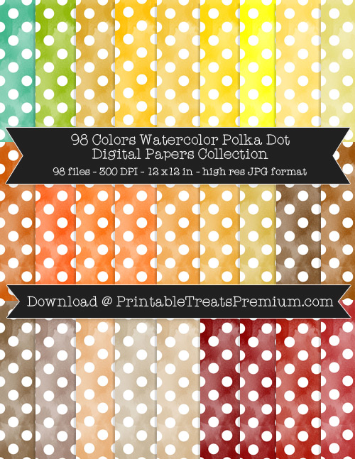 98 Colors Watercolor Polka Dot Digital Papers Collection