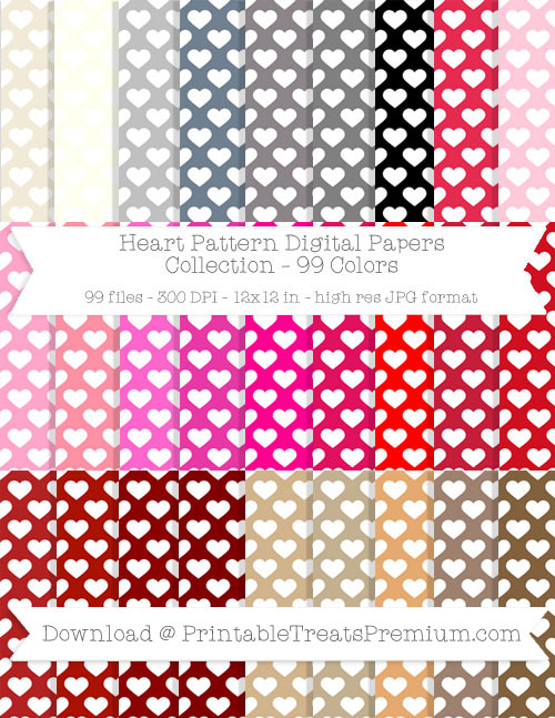 99 Colors Heart Pattern Digital Papers Collection