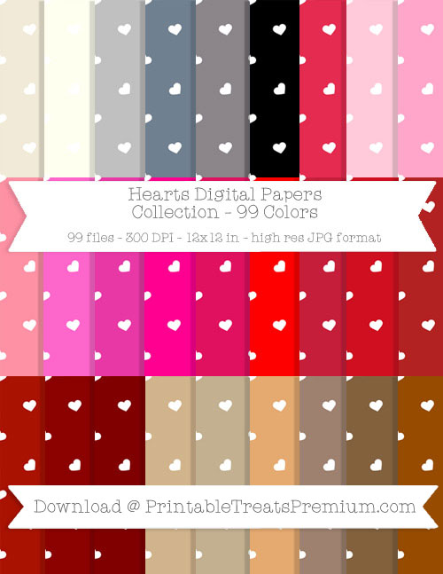 99 Colors Hearts Digital Papers Collection
