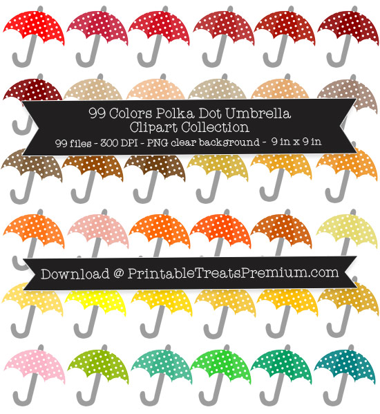 99 Colors Polka Dot Umbrella Clipart Collection