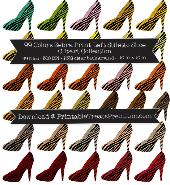99 Colors Zebra Print Left Stiletto Shoe Clipart Collection