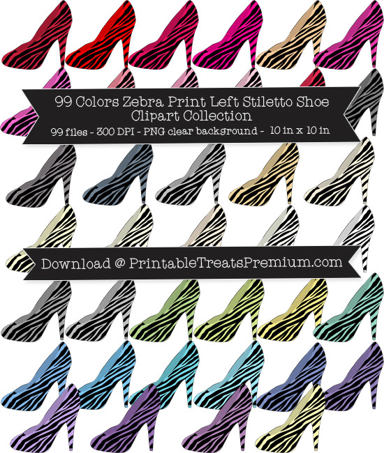 99 Colors Zebra Print Left Stiletto Shoe Clipart Collection