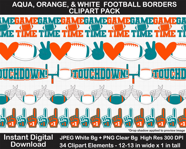 Love these fun aqua, orange, and white football borders for scrapbooks, signs, and bulletin boards. Go Dolphins!
