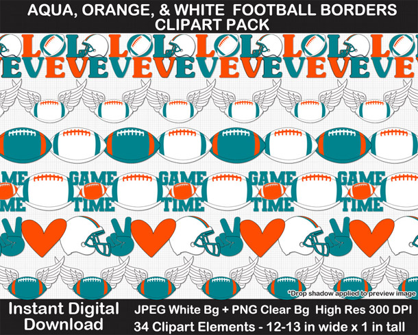 Love these fun aqua, orange, and white football borders for scrapbooks, signs, and bulletin boards. Go Dolphins!