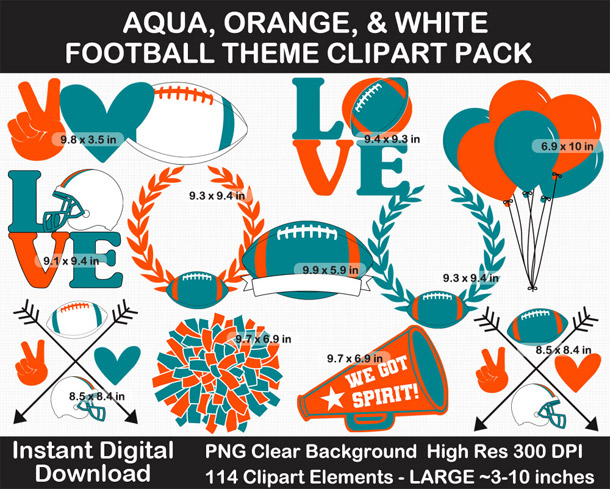 Love these fun Aqua, Orange, and White Football Theme Clipart - Letters, Numbers, Punctuation - Go Dolphins!