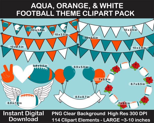 Love these fun Aqua, Orange, and White Football Theme Clipart - Letters, Numbers, Punctuation - Go Dolphins!