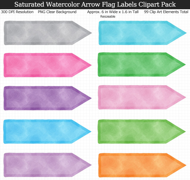 Love these rainbow watercolor arrow flag label clipart for my binders and planner. 99 colors!