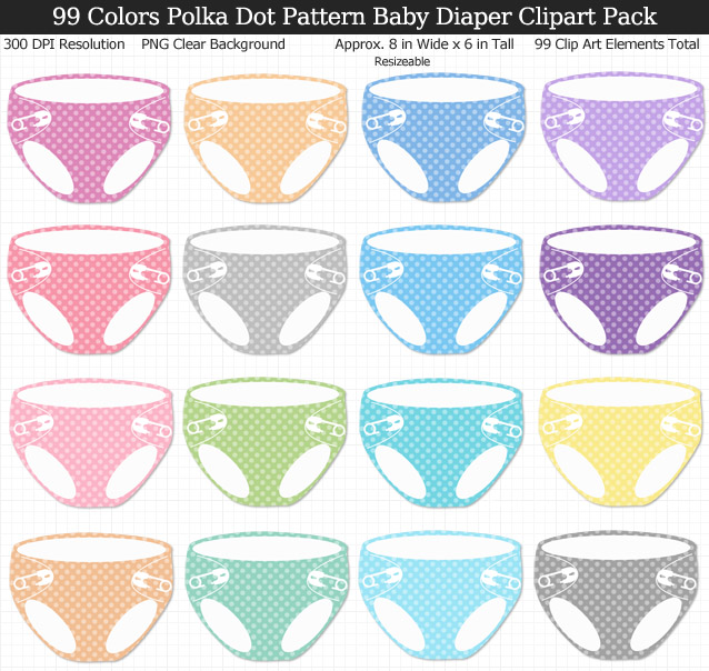 Love these rainbow polka dot baby diaper clipart! Prints large and perfect for my baby shower decorations. 99 colors!