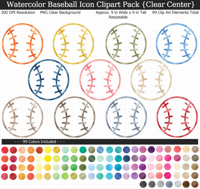 Love these rainbow watercolor baseball icon clipart for my project. 99 colors!