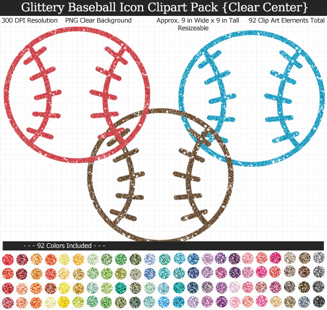 Love these rainbow glittery baseball icon clipart for my project. 92 colors!