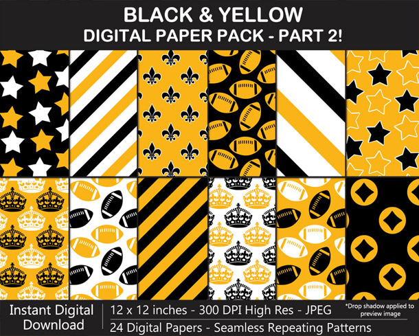 Love these fun black and yellow football digital papers!