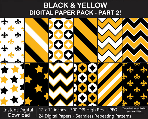 Love these fun black and yellow football digital papers!