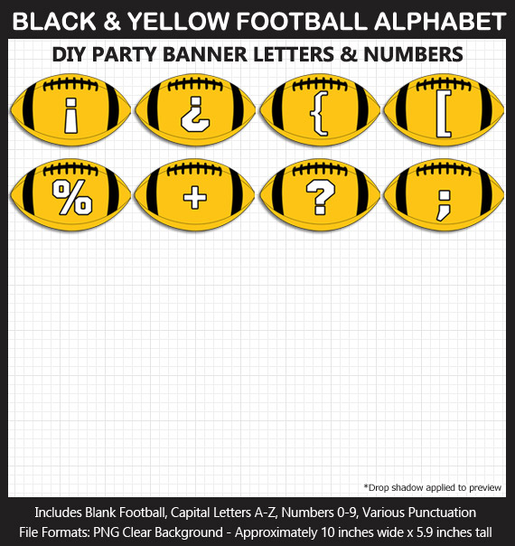 Love these fun Black and Yellow Football clipart for game day decoration - Letters, Numbers, Punctuation - Go Steelers!