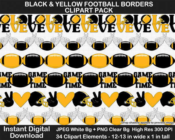 Love these fun black and yellow football borders for scrapbooks, signs, and bulletin boards. Go Steelers!