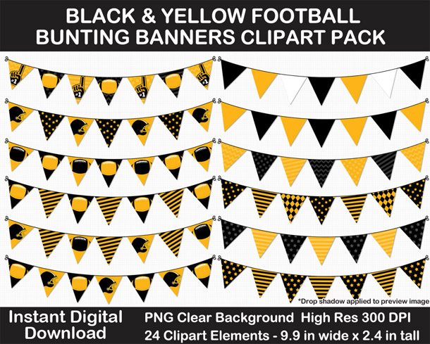 Love these fun black and yellow football bunting banner cut outs for decorating! Go Steelers!