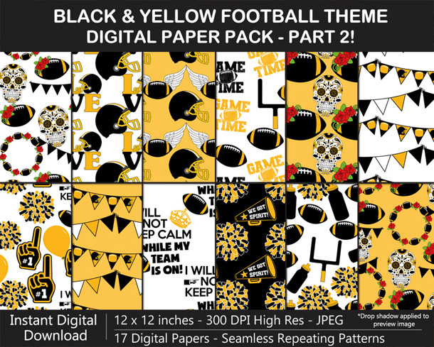 Love these fun black and yellow football digital papers - Go Steelers!