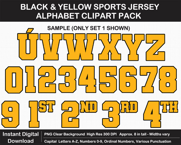 Love these fun Black and Yellow Sports Jersey Alphabet Clipart for Sign Making - Letters, Numbers, Punctuation - Go Steelers!
