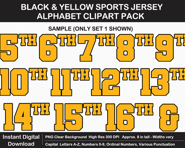 Love these fun Black and Yellow Sports Jersey Alphabet Clipart for Sign Making - Letters, Numbers, Punctuation - Go Steelers!